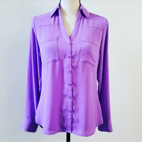 Express Tops - 🍉 Express Purple Portofino Dress Button Shirt
